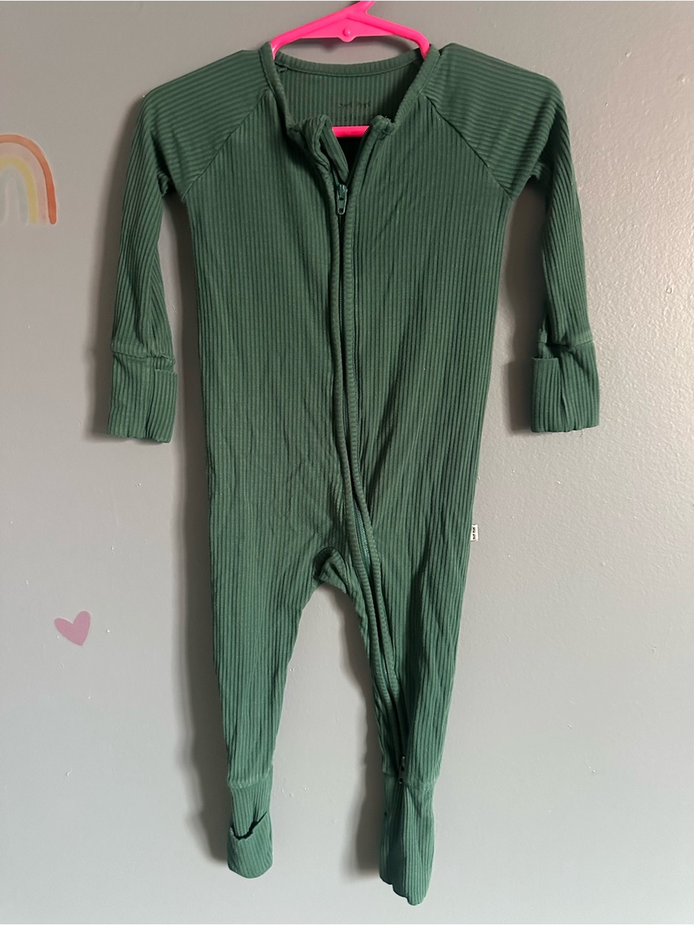 Little Sleepies Forest Green Ribbed Zipper Footie 6-12 months